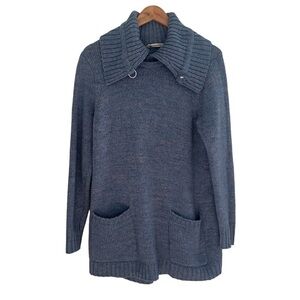 Soft Surroundings Women’s Sz L Wool Blend Tunic Sweater Pockets Shawl Neck Blue